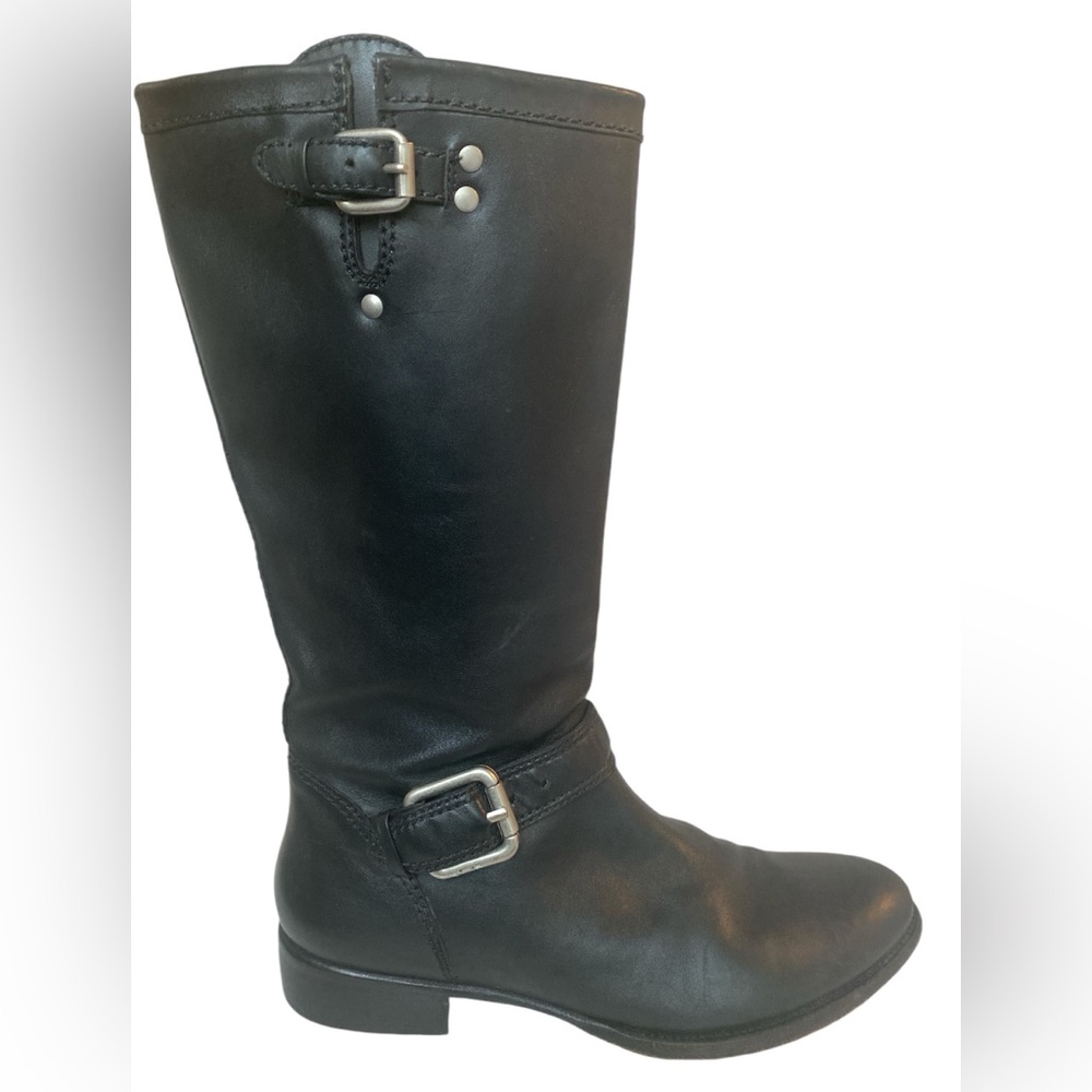 Anthropologie Black Leather Buckle Riding Boots Low Heel Corso Como